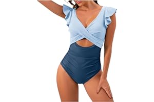 ZCVBOCZ Women's One-Piece Swimsuits Ruched Tummy Control Cutout High Waisted Bathing Suit Criss Cross Tie Back Monokini Swimwear