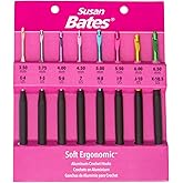 Susan Bates Silvalume Soft Ergonomic Crochet Hook Set Sizes E4/3.5mm to K10.5/6.5mm