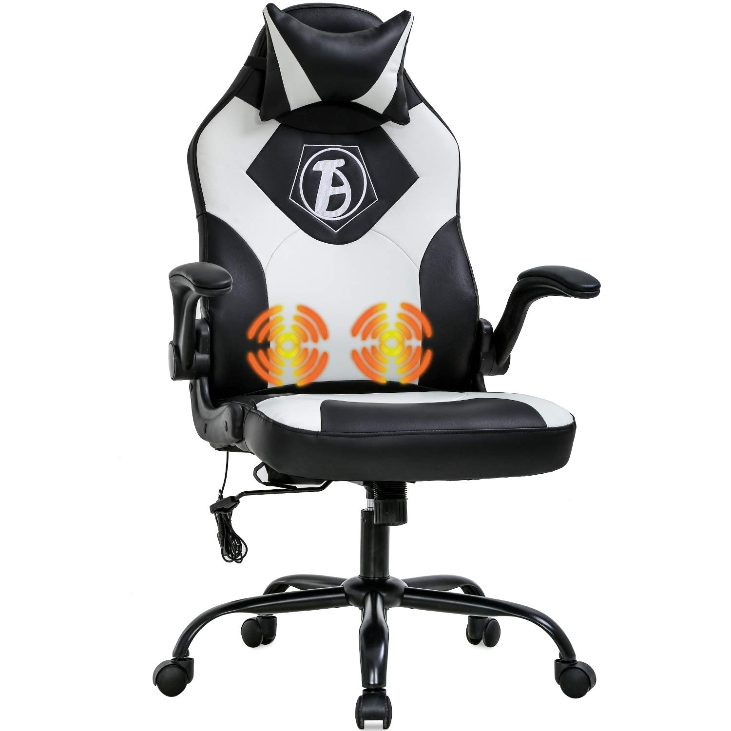 PC Gaming Chair Home Office Chair Ergonomic Desk Chair PU Leather Adjustable Computer Chair with Lumbar Support Headrest Armrest Task Rolling Swivel Massage Racing Chair for Women Adults(White)