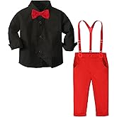 A&J DESIGN Toddler Boys Suit with Suspender Baby Wedding Dress Outfit Kids Formal Clothes Set