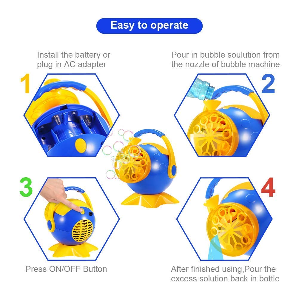 Theefun Bubble Machine, Automatic Bubble Blower Durable Bubble Maker with 2 Bottles of Bubbles Solution Refill, Over 800 Colorful Bubblesper Min Use