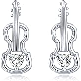 925 Sterling Silver Violin Earrings Stud Hypoallergenic Cello Viola Jewelry Gifts for Violin Players Women