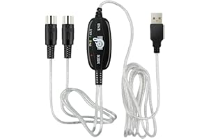 EMSTAR USB MIDI Cable-Upgrade Professional MIDI to USB in-Out Cable Adapter Converter Connect Piano Keyboard to PC/Laptop for Editing&Recording (6.5FT) (Silver)