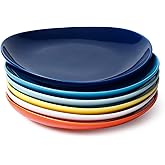 Sweese 7.8 Inch Porcelain Dessert Plates Set of 6 - Dishwasher, Microwave, Oven Safe, Chip-Resistant - Rainbow Palette