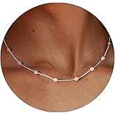 Meeran Pearl Necklaces for Women, Dainty 14K Gold/Silver Plated Pearl Necklace Simple White Pearls Choker Necklace Elegant Tiny Small Pearl Necklaces Wedding Jewelry Gift