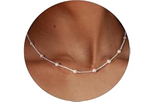 Meeran Pearl Necklace for Women, Dainty 14K Gold/Silver Plated Pearl Necklace Simple White Pearls Choker Necklace Cute Pearl Thin Chain Necklace Elegant Tiny Small Faux Pearl Necklaces Women Wedding Jewelry Gift