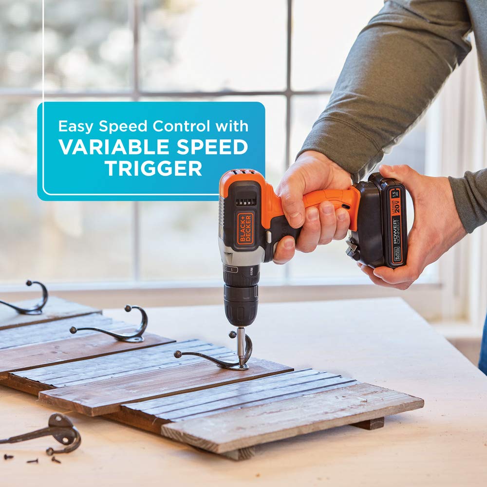 BLACK+DECKER 20V MAX Cordless Drill Kit with ?Battery, Charger, Includes Double Sided Drill Bit (BCD702C1)