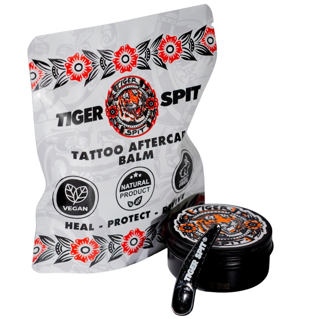 Tiger Spit Tattoo Aftercare - Tattoo Balm to Heal and Protect New Tattoos - Vegan Tattoo Aftercare - All natural Organic Tattoo Balm.
