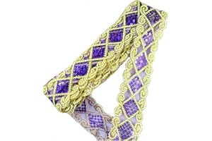 levylisa 10 Yards Beaded Lace Trim Sequins Lace Mesh Trim Lace Ribbon Applique Sewing Craft Supplies (Deep Purple)