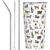 Qwalnely Cat Tumbler 20 OZ with Lid and Straw, Insulated Tumbler Cup Mug, Cat Gifts for Men Women