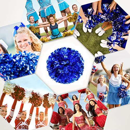 ANALAN 21 Colors Pack of 2 Foil Plastic Metallic Cheerleading Pom Poms for Cheer Sport Kids Adults (Blue)