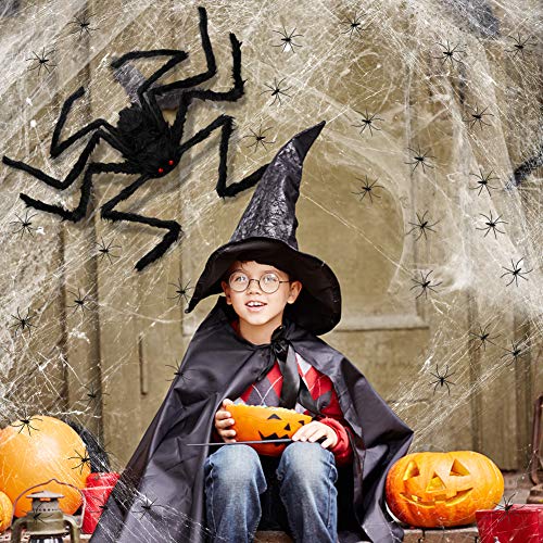 3 otters Halloween Hairy Spiders Set, 49inch Halloween Spider for Halloween Outside Decorations, with 50PCS Little Spiders