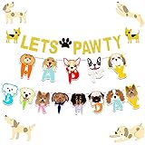 LaVenty Set of 2 Glitter Lets Pawty Banner Dog Birthday Banner Dog Pawty Banner Dog Party Banner Pet Birthday Banner Pet Part