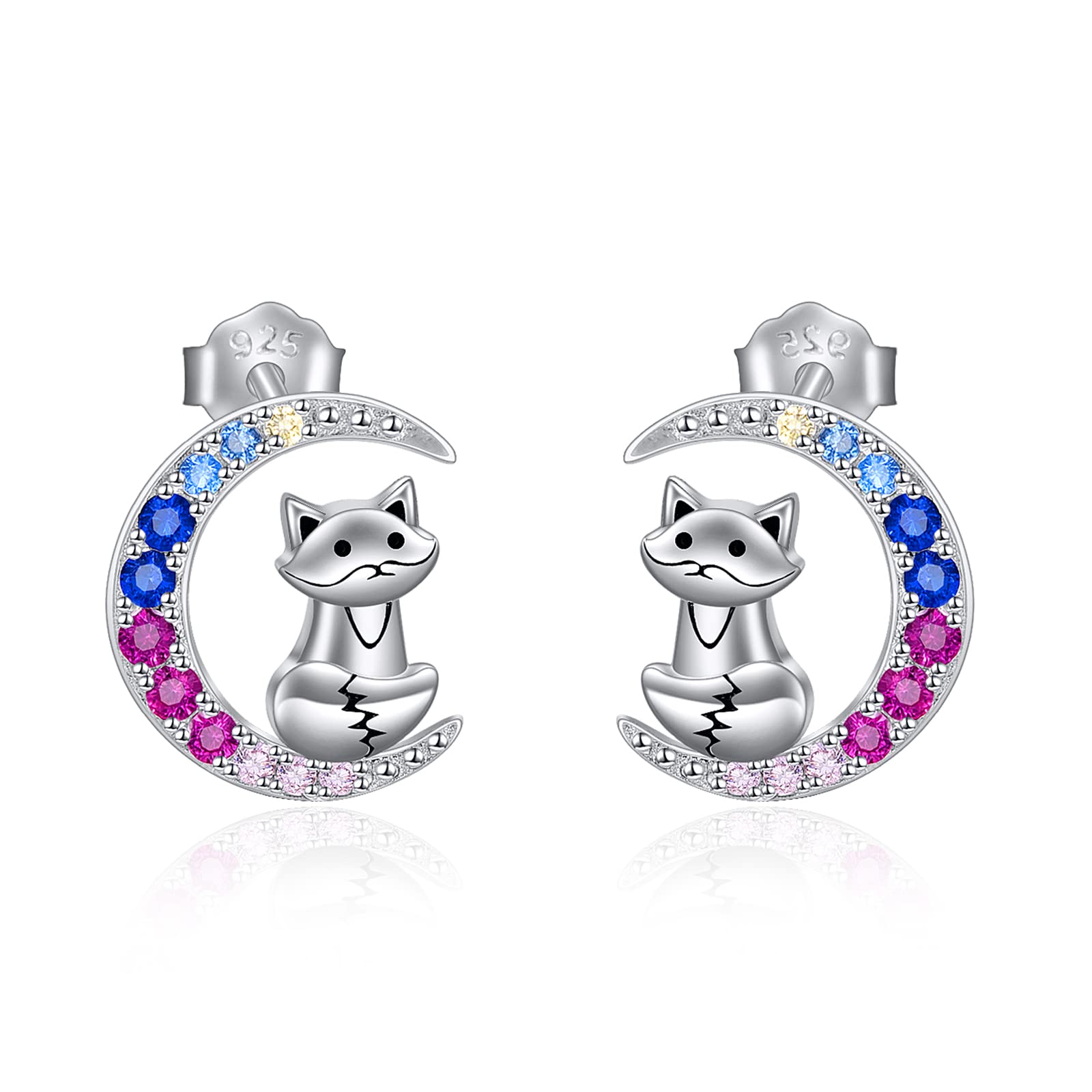 YFN Fox Earrings Sterling Silver Fox Moon Stud Earrings Jewellery Gifts for Women Girls