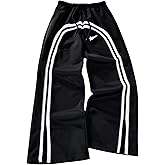 BEAUDRM Boy's Striped Baggy Sweatpants Drawstring Elastic Waist Wide Leg Athletic Pants Casual Trousers