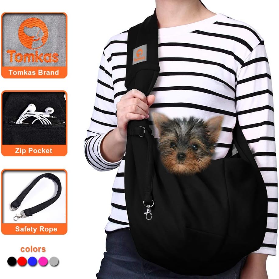 TOMKAS Small Dog Cat Carrier Sling Hands Free Pet Puppy Outdoor Travel Bag Tote Reversible (Black - unadjustable Strap for 3-10 lbs) : Pet Supplies