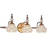ZILANL Vintage Vanity Light Fixture, 3 Lights Bathroom Lighting Matte Brushed Antique Brass Finish with Crystal Glass Shade, 