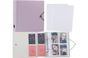NEFFLIWE 4-Pocket Kpop Photocard Binder A5 D-Ring Photocard Holder with 50Pcs Inner Sleeves Korean Photocard Collect Book Holds 200 Cards (Purple)