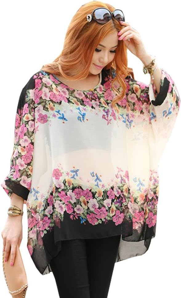 OKSakady Plus Size T-Shirt for Women Chiffon Kaftan 3/4 Sleeve Beach Cover