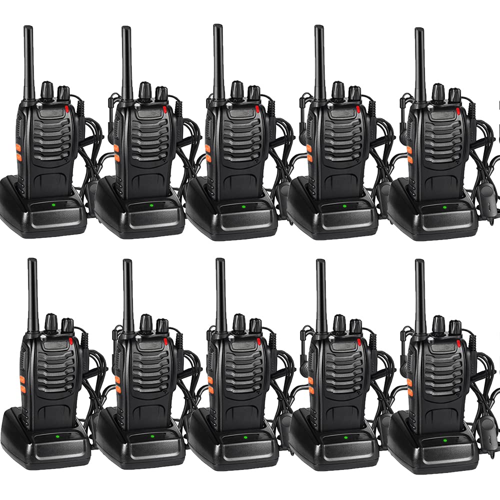 Nestling 10pcs Two-Way Radio Walkie Talkies-Long Range Walkie Talkie 16CH Single Band LED Light Voice Prompt with Original Earpieces for Field Survival Biking and Hiking — image 1