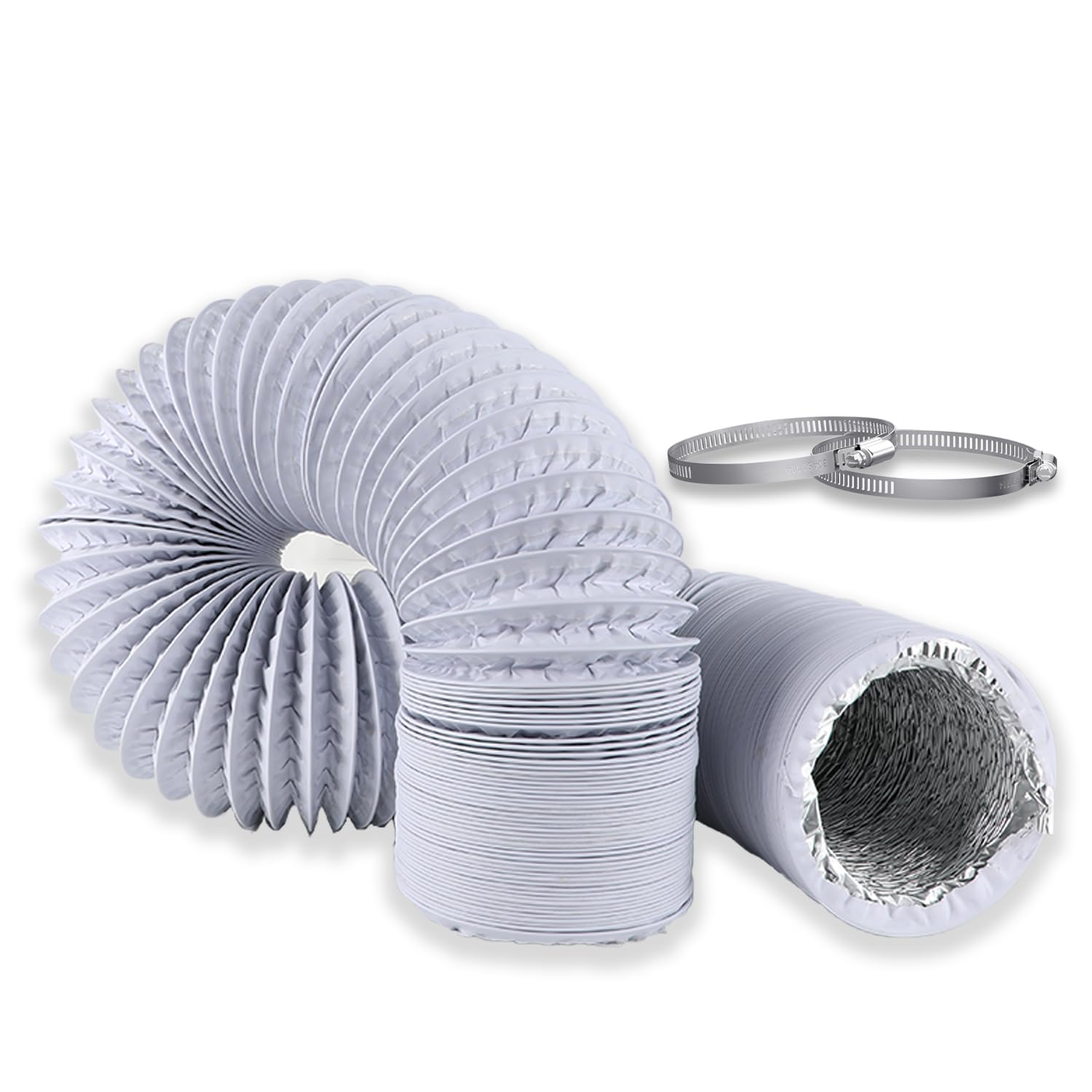 4Inch 2m Tumble Dryer Vent Hose, 100mm Flexible Aluminum Air Ducting, White PVC Air Hose Tumble Dryer Hose, Flexible Ducting for Air Conditioner Cooker Hood Extractor Fan