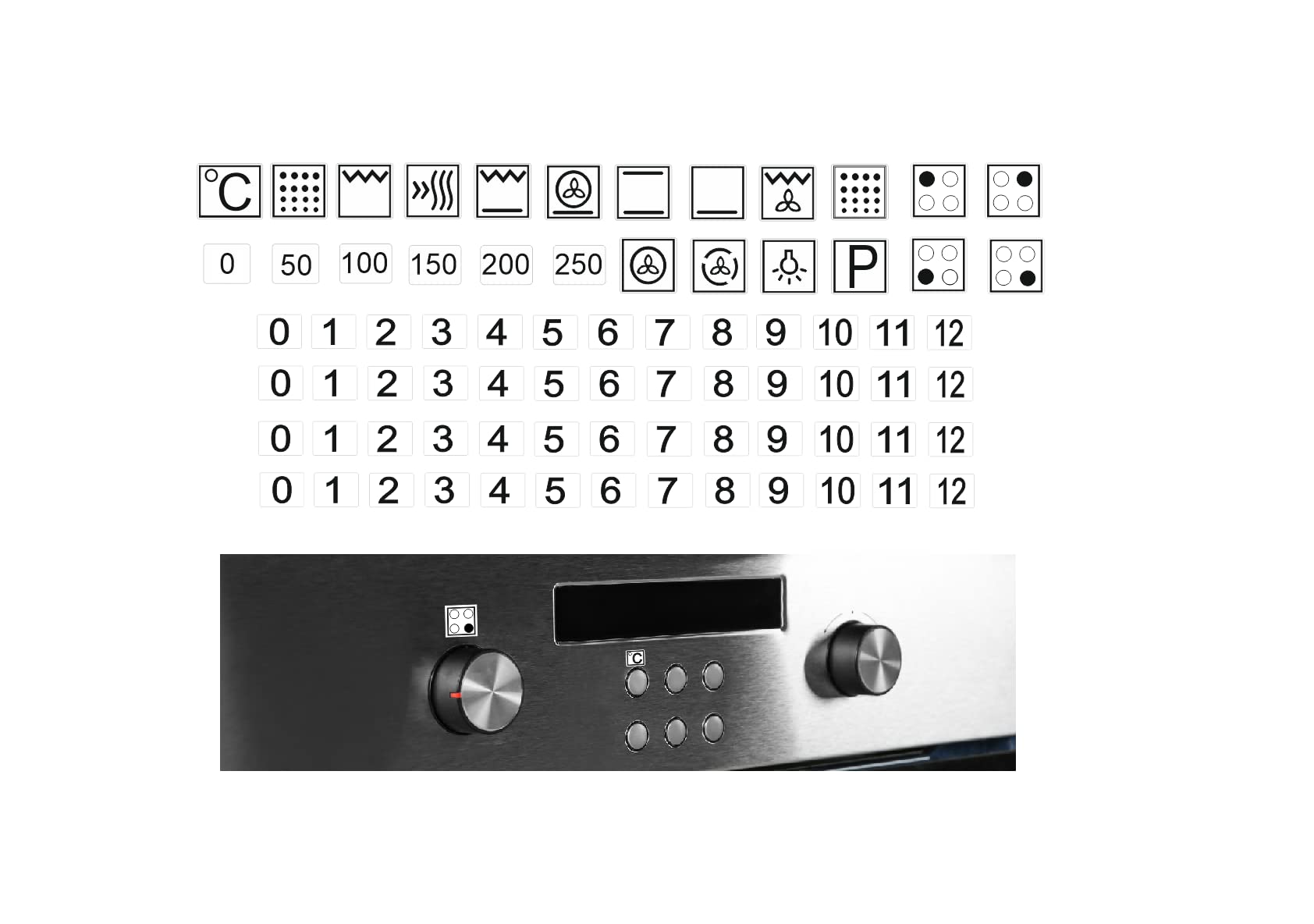 Cooker Symbol Sticker Set for Stovetop Labelling Smudged Cooker Sign Renew (RP44) (6mm, Black Symbols on White Background)