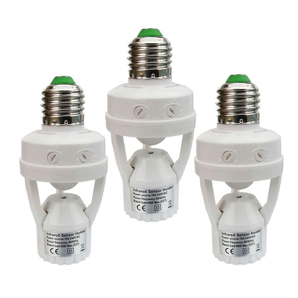 Photo 1 of Taigeguang Motion Sensor Light Socket,E26 E27 PIR Motion Screw Bulb Adapter Indoor Use Only, Auto On Off Night Light Control for Garage Basement Porch Storage Room (3 Pack)