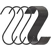 LRUUIDDE 20 Pack Large S Hooks Black Steel S Shaped Hooks (3.7 in) Vinyl Coated Heavy Duty Rustproof S Hooks for Hanging Pans Pots Plants Towels Heavy Duty Kitchen Hooks Hanger (Black)