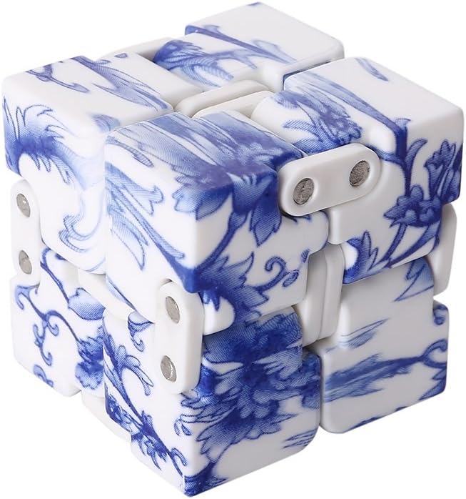 NeraNena Fidget Infinity Cube Pressure Reduction Toy Killing Time Great for ADD ADHD Relieve Anxiety, for Adults and Children - Blue and White Color