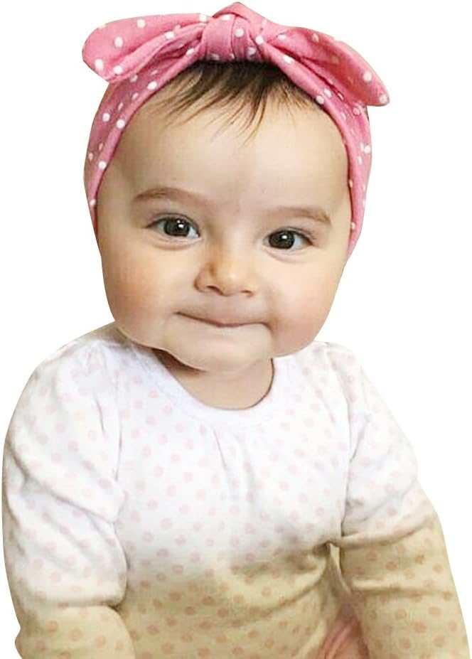 Rrimin Baby Kids Girls Dots Printed Bowknot Headband Turban Stretchable Hairband