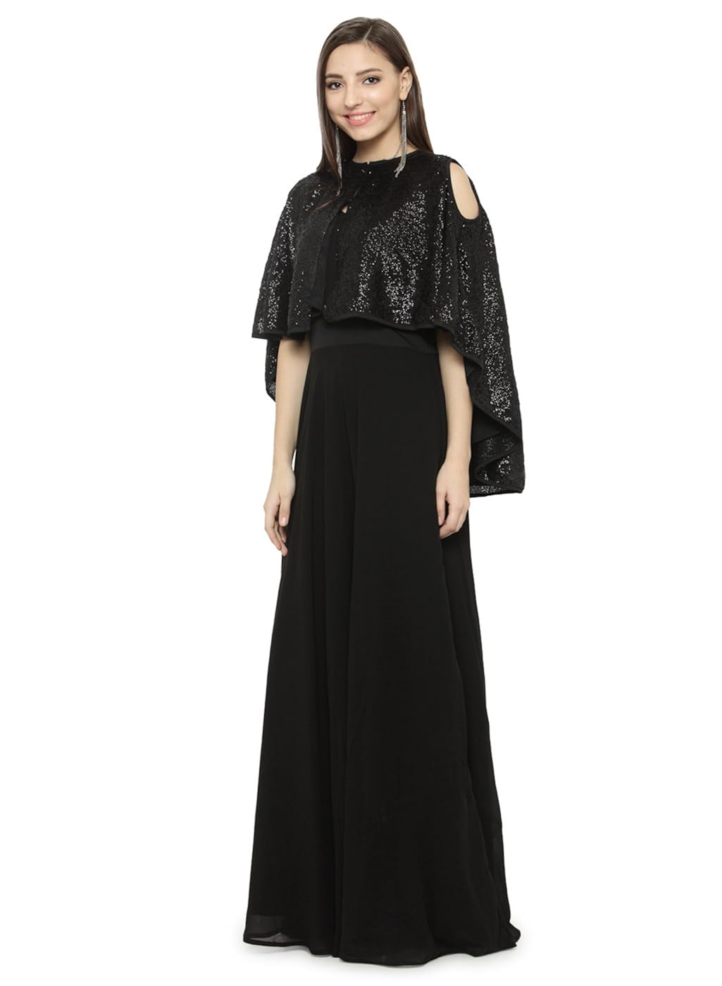 just wow black poly georgette women's dress