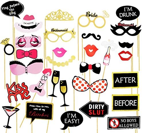 KKONETOY 31pcs Bachelorette Party Photo Booth Props Kit,Party Photo Booth Props,Girls Night Out Games Bachelorette Party Decoration Dress Up Perfect for Accessories for Birthday Parties,Weddings