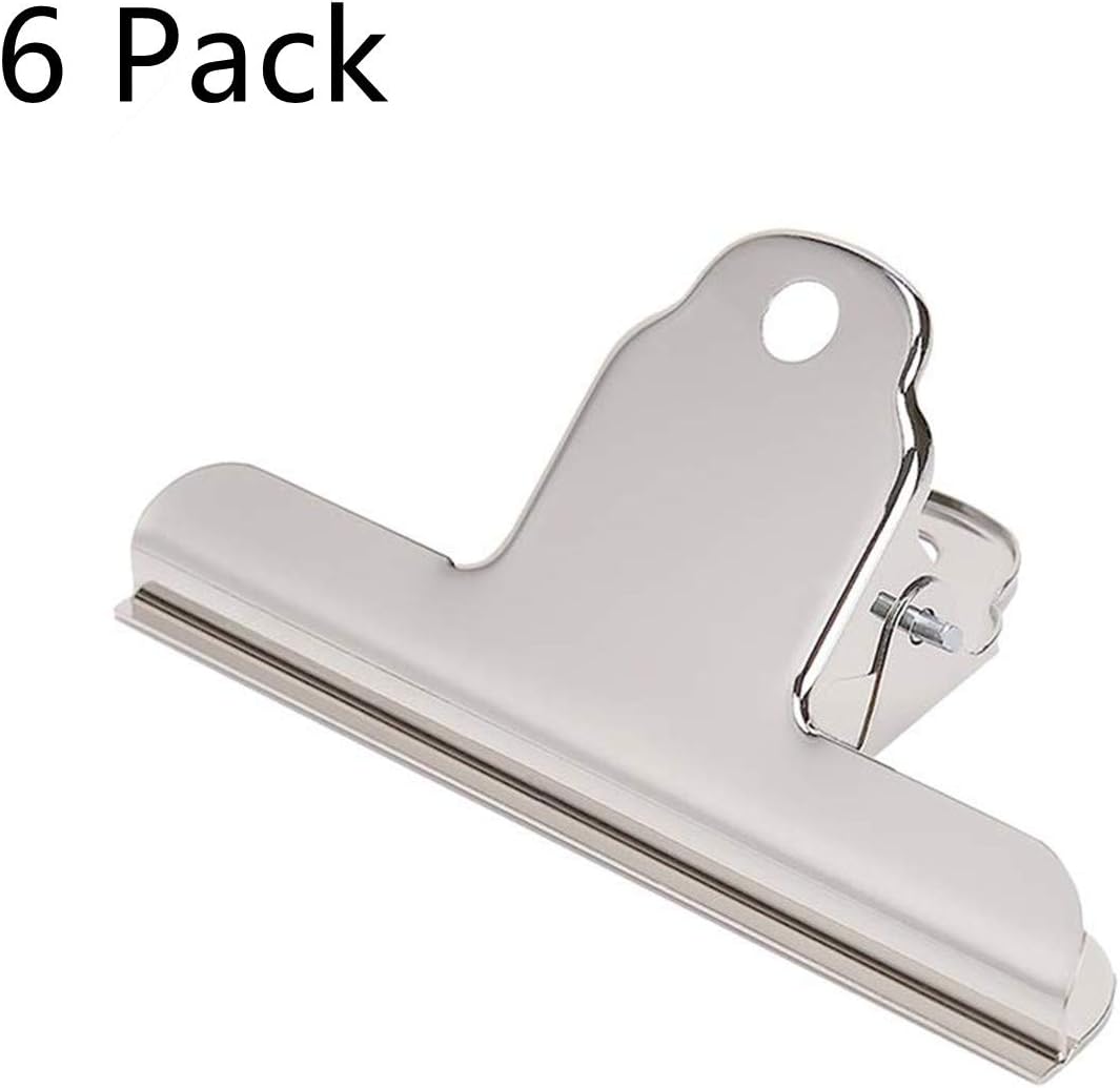 XMHF 6.3inch Large Bulldog Clip, Silver Stainless Steel File Money Binder Clips Clamps Metal Food Bag Paper Clips for Home Office School Paper Supplies 6Pack