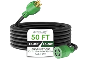 RVGUARD 4 Prong 30 Amp 50 Foot Generator Extension Cord, NEMA L14-30P/L14-30R, 125/250V Up to 7500W 10 Gauge SJTW Cord with Organizer, ETL Listed
