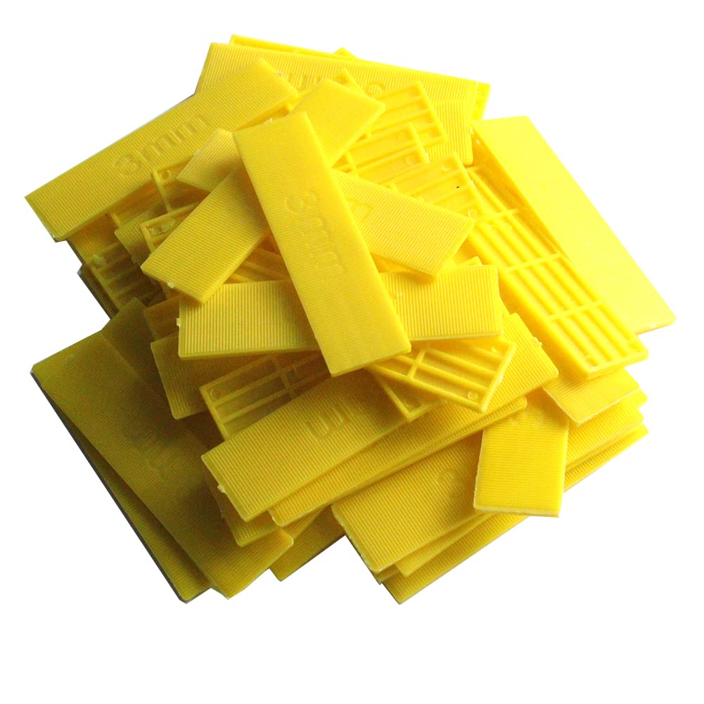 Lokatall 50Pcs Window Glazing Glass Packers Spacers, Flat Glass Gasket Spacers, Aluminium Window Gaskets, Leveling Flooring Packers, 100×28mmm (Yellow 3mm)