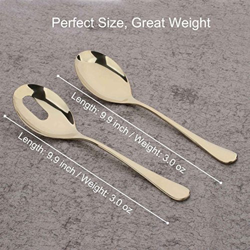 4 Piece Serving Skimmer and Slotted Serving Spoon 10-inch Serving 2 Set Stainless Steel Large Table Flatware Dishwasher Safe for Buffet, Banquet, Party (Gold)