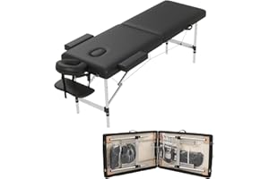 HENGJIANYI Massage Table Massage Bed, Portable 2 Section Foldable Tattoo Bed, Height Adjustable Lash Spa Bed with Face Cradle, Home Light Weight Facial Salon Bed with Aluminum Frame, Black