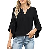 VIMPUNEC Womens 3/4 Length Sleeve Tops Dressy Casual Blouses V Neck Business Shirts Summer Clothes