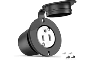 HYDUUU Flanged Outlet NEMA 5-15R - 110V/120V, 15 Amps Single Round Female Plug Receptacle, Weather Resistant, Flush Mount Inlet for RV, Camper, Marine, Truck Bed, Golf Cart, Indoor/Outdoor Use, UL Listed