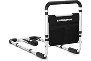 KINGPAVONINI Bed Rails for Elderly Adults Safety - 2026 Upgrade - ASTM Compliant, Adjustable Bed Cane with Non-Slip Ergonomic Handle & Storage Pocket, Bed Railings for Seniors Load 400 LBS, Tool-Free Assembly