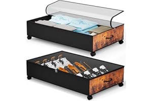 SOLEDI SOELDI Under Bed Storage with Wheels 50L*2 pack, Extra Large Under Bed Shoe Storage Containers With Sturdy Structure, Rolling Under Bed Drawers for Shoes, Clothes, Bedding (Vintage Black)