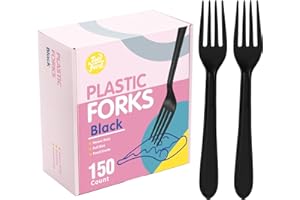 TONFORD Premium Black Plastic Forks - Heavy Duty & Heat Resistant Disposable Cutlery for Parties, Picnics, and Everyday Use - 150 Count