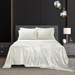 AiMay 6 Piece Satin Bedding Sheet Set Queen Off