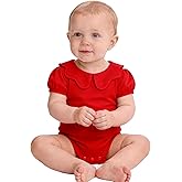 ZFZDRen 0-24M Infant Girls Ruffle Collar Romper Baby Girl Solid Color Bodysuit Casual Jumpsuit (Red short, 18-24 Months)