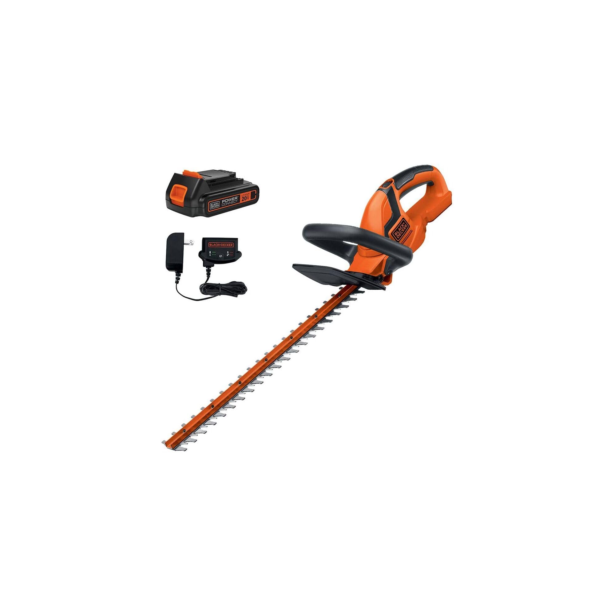 BLACK+DECKER 20V MAX Cordless Hedge Trimmer, Battery and Charger Included, 22 Inch Steel Blade Lightweight Bush Trimmer, Soft Grip, Less Vibration (LHT2220) Image