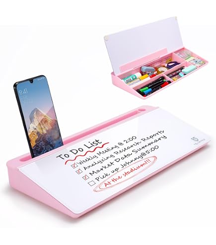 SHANTRA Schreibtisch-Whiteboard, 40,6x17,8 Cm, Pink – Mit Kabelloser Ladestation, LED-Lampe, Organizer & Tastaturständer