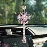 AuMoHall Crystal Flower Ball Car Pendant Lucky Car Mirror Hanging Ornament Crystal Suncatcher Hanging Charm Auto Interior Decoration, Pink