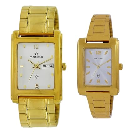 White Square Dial Day N Date Watch For Couple