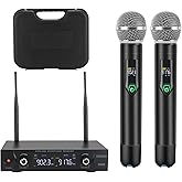 GUDEHOLO Wireless Microphone System with case, Metal UHF Dual Handheld 20 Channels Professional Cordless Mic System for Church, DJ, Karaoke,Wedding, Home KTV Set