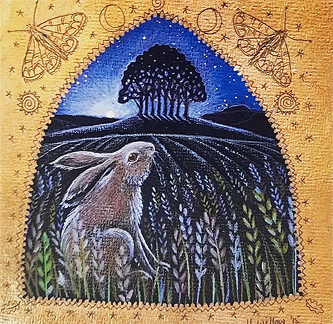 The Moon in the Trees by Hannah Willow - UK made Greetings Card - Hare gazing up into the Night Sky - Birthday Card